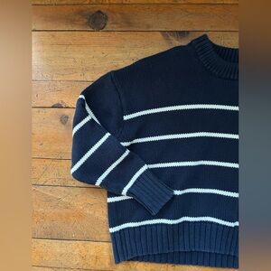 Quince 100% Organic Cotton Boyfriend Cropped Sweater - navy and white stripes